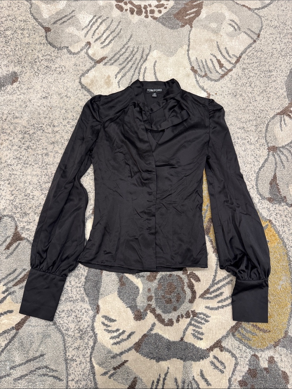 Tom Ford Black Satin-Look Button Front Blouse